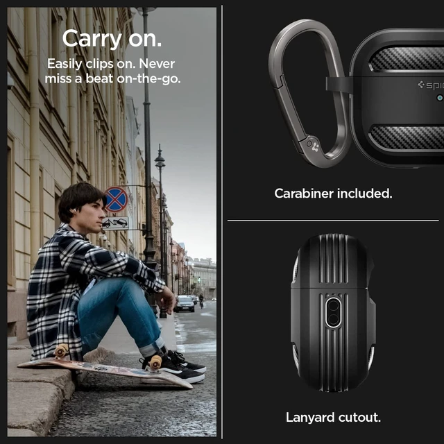 Alt view image 4 of 6 - Rugged Armor Designed for AirPods Pro 2 Case (2022/2023) TPU & PC Dual Layer Protection, Included Carabiner, Wireless Charging Compatible - Matte Black