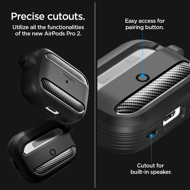 Alt view image 6 of 6 - Rugged Armor Designed for AirPods Pro 2 Case (2022/2023) TPU & PC Dual Layer Protection, Included Carabiner, Wireless Charging Compatible - Matte Black