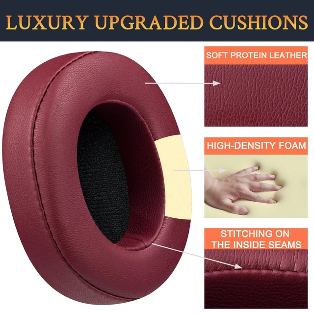Alt view image 3 of 4 - Replacement Earpads for Skullcandy Hesh 3/ANC/Evo & Crusher Wireless/540/ANC/Evo & Venue ANC Over-Ear Headphones, Ear Pads Cushions with Protein Leather, Noise Isolation Foam - Burgundy