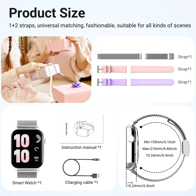 Alt view image 7 of 7 - Smart Watches for Women - 1.83'' HD 2026 Fitness Tracker with Answer and Make Calls with Heart Rate Sleep SpO2 Monitor 120+ Sport Modes IP68 Waterproof and Compatible iPhone and Android (Silver)