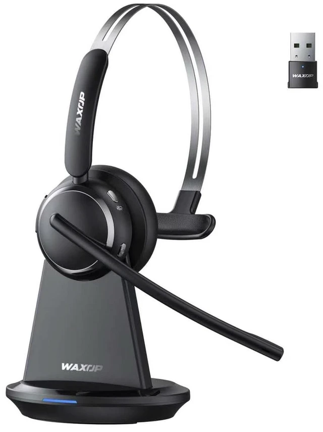 Main image of Wireless Headset with Mic for Work, Noise Cancelling Bluetooth 6.0 Headset Wireless Headsets with Mute Button & USB Dongle, Charging Base, 65H Playtime for Call Center/Computer/Laptop/Teams/Zoom