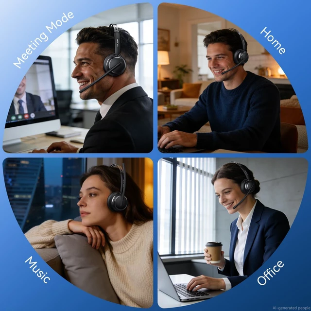 Alt view image 7 of 7 - Wireless Headset with Mic for Work, Noise Cancelling Bluetooth 6.0 Headset Wireless Headsets with Mute Button & USB Dongle, Charging Base, 65H Playtime for Call Center/Computer/Laptop/Teams/Zoom