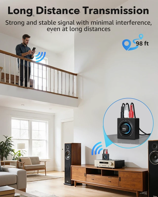 Alt view image 5 of 7 - B06T3 Bluetooth 6.0 Receiver for Home Stereo, Wireless Audio Adapter RCA & 3.5mm AUX Jack, Knob Volume Control, for Old Speakers, Wired Speakers, Home Audio Music Streaming Stereo System