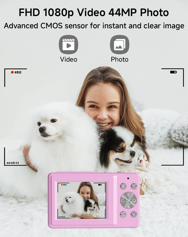 Alt view image 2 of 7 - Digital Camera, FHD 1080P 44MP Point and Shoot Digital Camera with Face Detect, Smile Capture, 16X Zoom, 20 Filters, Anti Shake, 32GB SD Card Purple Compact Vintage Camera for Kids Boys Girls Teens