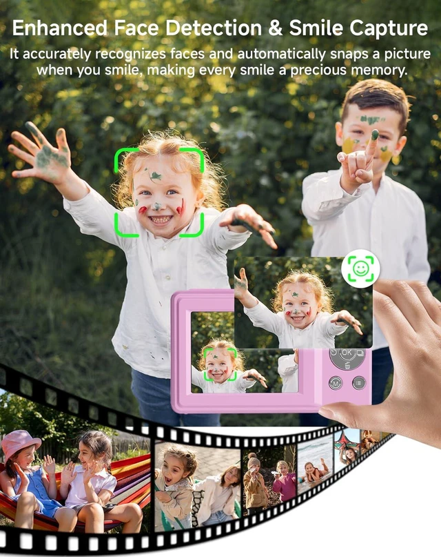 Alt view image 3 of 7 - Digital Camera, FHD 1080P 44MP Point and Shoot Digital Camera with Face Detect, Smile Capture, 16X Zoom, 20 Filters, Anti Shake, 32GB SD Card Purple Compact Vintage Camera for Kids Boys Girls Teens