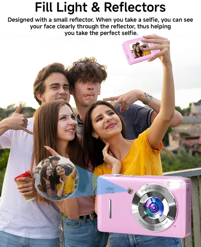 Alt view image 4 of 7 - Digital Camera, FHD 1080P 44MP Point and Shoot Digital Camera with Face Detect, Smile Capture, 16X Zoom, 20 Filters, Anti Shake, 32GB SD Card Purple Compact Vintage Camera for Kids Boys Girls Teens