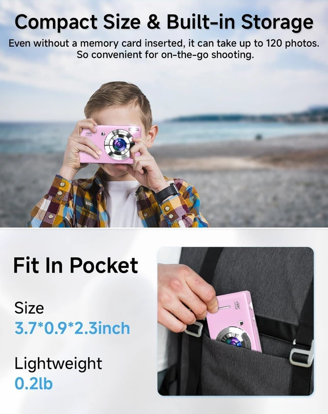 Alt view image 7 of 7 - Digital Camera, FHD 1080P 44MP Point and Shoot Digital Camera with Face Detect, Smile Capture, 16X Zoom, 20 Filters, Anti Shake, 32GB SD Card Purple Compact Vintage Camera for Kids Boys Girls Teens