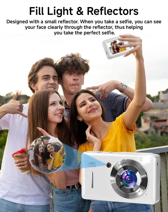 Alt view image 3 of 7 - Digital Camera for Kids, FHD 1080P 44MP Point and Shoot Digital Camera with Face Detect, Smile Capture, 16X Zoom, 20 Filters, Anti Shake, 32GB SD Card White Compact Vintage Camera for Kids Boys Girls