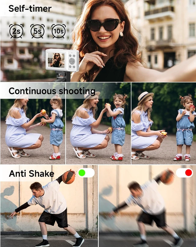 Alt view image 4 of 7 - Digital Camera for Kids, FHD 1080P 44MP Point and Shoot Digital Camera with Face Detect, Smile Capture, 16X Zoom, 20 Filters, Anti Shake, 32GB SD Card White Compact Vintage Camera for Kids Boys Girls