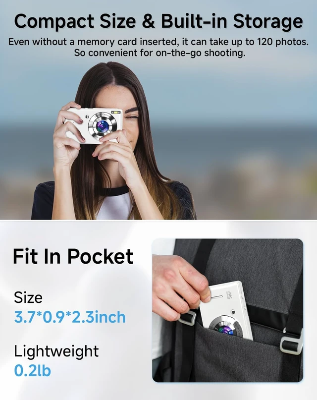Alt view image 7 of 7 - Digital Camera for Kids, FHD 1080P 44MP Point and Shoot Digital Camera with Face Detect, Smile Capture, 16X Zoom, 20 Filters, Anti Shake, 32GB SD Card White Compact Vintage Camera for Kids Boys Girls