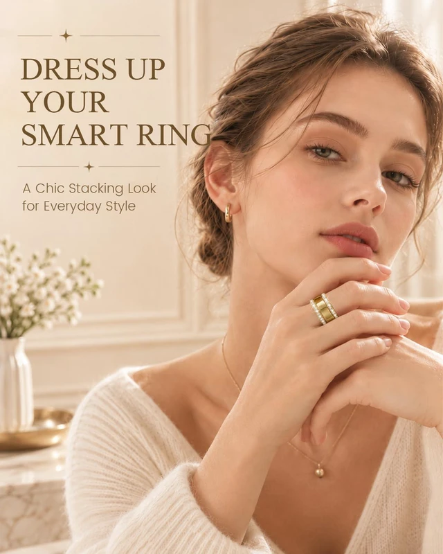 Alt view image 2 of 7 - 14K Gold Plated Smart Ring Jacket Compatible with Oura Ring Gen 4/Gen 3 CZ Simulated Diamond Stacking Ring, Decorative Oura Ring Cover for Women