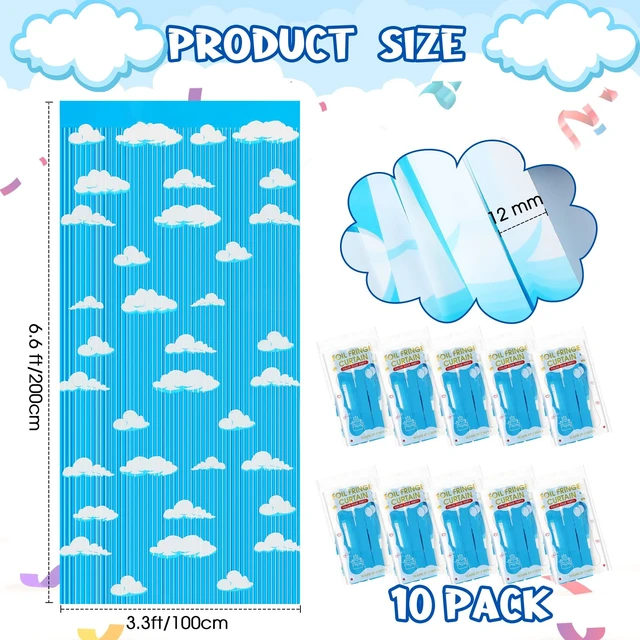 Alt view image 2 of 7 - 10 Pack Blue Sky White Clouds Party Supplies,Toy Birthday Decor Kids Cartoon Supply, Tinsel Foil Fringe Curtains, Photo Booth Decorations, Easy Setup, Suitable Size 3.3 x 6.6 ft