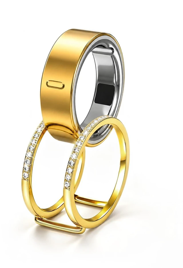 Alt view image 3 of 7 - 14K Gold Plated Smart Ring Jacket Compatible with Oura Ring Gen 4/Gen 3 CZ Simulated Diamond Stacking Ring, Decorative Oura Ring Cover for Women