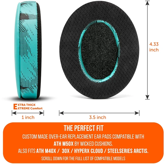 Alt view image 5 of 7 - Freeze - Cooling Gel Earpads for ATH M50X / SteelSeries Arctis/HyperX Made by Wicked Cushions Fits SteelSeries Arctis, ATH M50X, Turtle Beach Stealth & More. Cooler for Longer Speedracer Cyan