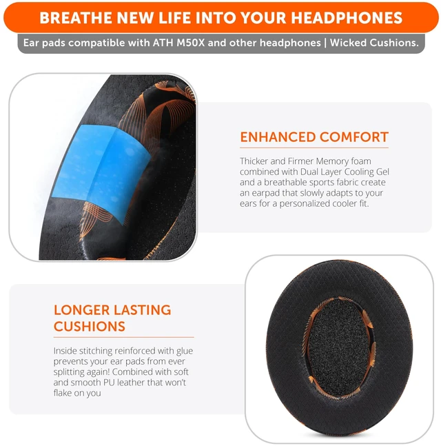 Alt view image 4 of 7 - Freeze - Cooling Gel Earpads for ATH M50X / SteelSeries Arctis/HyperX Made by Wicked Cushions Fits SteelSeries Arctis, ATH M50X, Turtle Beach Stealth & More. Cooler for Longer Kinetic Wave