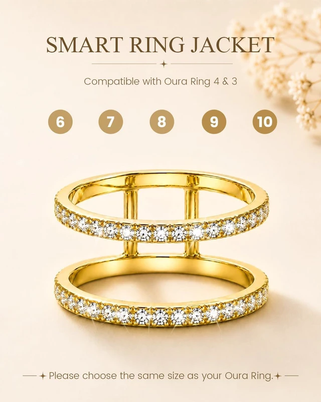 Alt view image 5 of 7 - 14K Gold Plated Smart Ring Jacket Compatible with Oura Ring Gen 4/Gen 3 CZ Simulated Diamond Stacking Ring, Decorative Oura Ring Cover for Women
