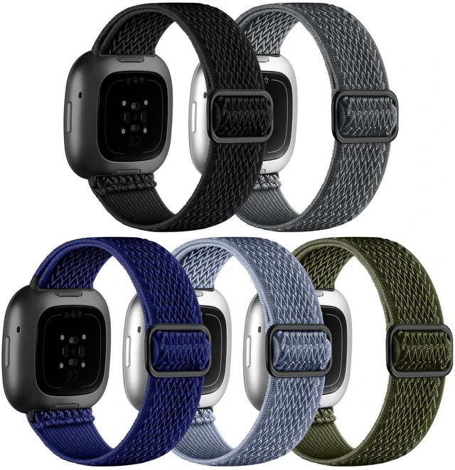 Main image of Stretchy Bands for Fitbit Versa 4/Versa 3/Sense/Sense 2 Bands Women Adjustable Elastic Solo Loop, Hypoallergenic & Breathable, Soft Nylon Sport Strap, Fitbit Smart Watch Accessories for Men