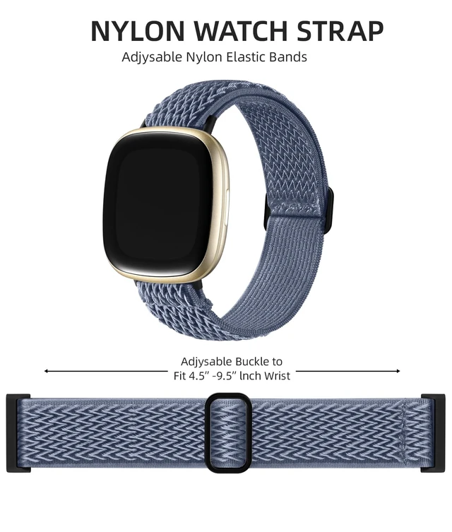 Alt view image 2 of 7 - Stretchy Bands for Fitbit Versa 4/Versa 3/Sense/Sense 2 Bands Women Adjustable Elastic Solo Loop, Hypoallergenic & Breathable, Soft Nylon Sport Strap, Fitbit Smart Watch Accessories for Men