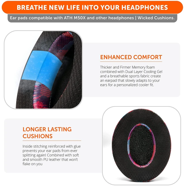 Alt view image 3 of 6 - Freeze - Cooling Gel Earpads for ATH M50X / SteelSeries Arctis/HyperX Made by Wicked Cushions Fits SteelSeries Arctis/ATH M50X, Turtle Beach Stealth & More. Cool for Longer Purple Speed Racer