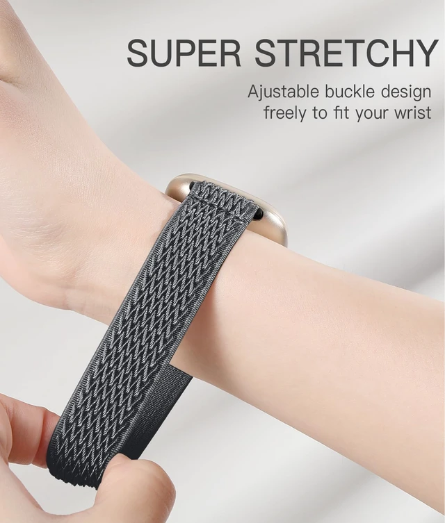 Alt view image 4 of 7 - Stretchy Bands for Fitbit Versa 4/Versa 3/Sense/Sense 2 Bands Women Adjustable Elastic Solo Loop, Hypoallergenic & Breathable, Soft Nylon Sport Strap, Fitbit Smart Watch Accessories for Men