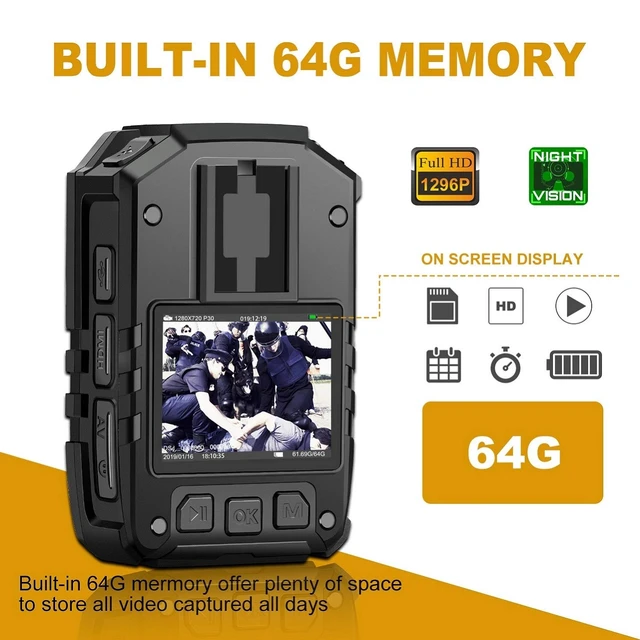 Alt view image 2 of 7 - 1296P HD Police Body Camera,64G Memory,CammPro I826 Premium Portable Body Camera,Waterproof Body-Worn Camera,Night Vision,GPS for Law Enforcement Recorder,Security Guards,Personal Use1