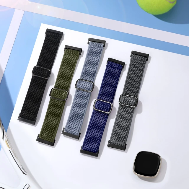 Alt view image 7 of 7 - Stretchy Bands for Fitbit Versa 4/Versa 3/Sense/Sense 2 Bands Women Adjustable Elastic Solo Loop, Hypoallergenic & Breathable, Soft Nylon Sport Strap, Fitbit Smart Watch Accessories for Men
