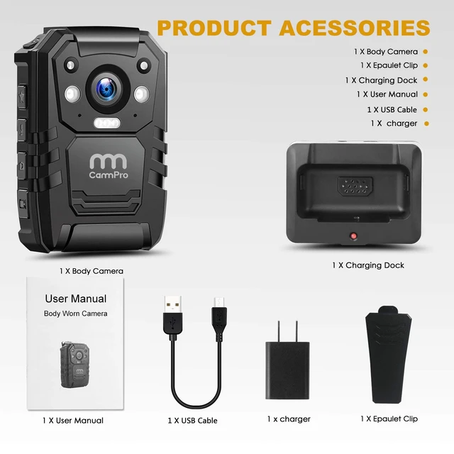 Alt view image 7 of 7 - 1296P HD Police Body Camera,64G Memory,CammPro I826 Premium Portable Body Camera,Waterproof Body-Worn Camera,Night Vision,GPS for Law Enforcement Recorder,Security Guards,Personal Use1