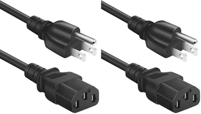 Main image of Universal 3-Prong AC Power Cable for Computer, TV, Monitor and More, 6 Feet (1.82 Meters), Black (Pack of 2)