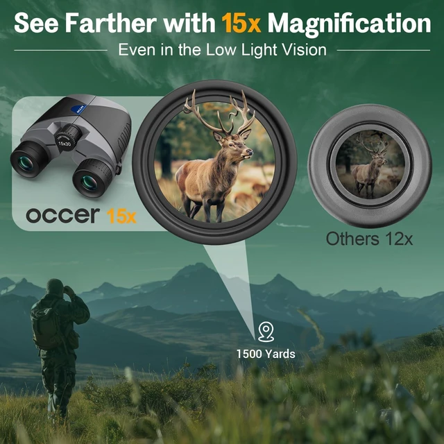 Alt view image 2 of 7 - 15x30 Binoculars for Adults Kids Easy Focus for Bird Watching Black Compact, Small, High Powered, BAK4 Prism, FMC, Large eyepiece, Low Light Vision, Travel, Cruise, Concert, Hunting