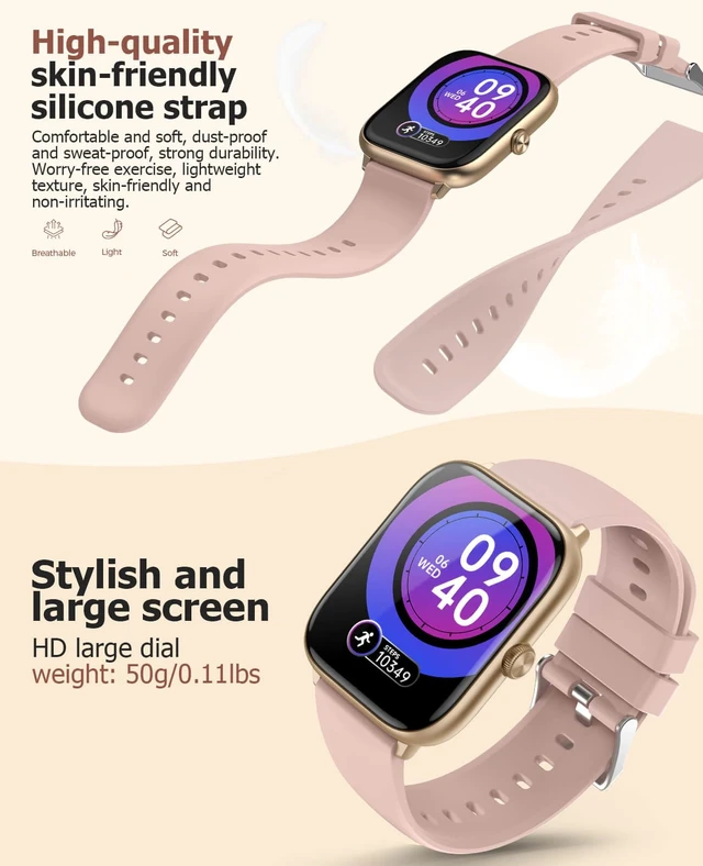 Alt view image 2 of 7 - Luxury Smart Watch Women, 2.06" HD AMOLED AOD Answer/Make Call Heart Rate/Blood Pressure/SpO2/Sleep/Stress Monitor, IP68 Waterproof Tracker, Pedometer, 118 Sports, Great Gift, iOS/Android
