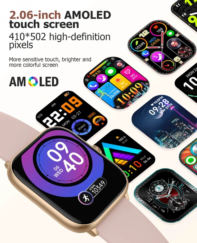 Alt view image 4 of 7 - Luxury Smart Watch Women, 2.06" HD AMOLED AOD Answer/Make Call Heart Rate/Blood Pressure/SpO2/Sleep/Stress Monitor, IP68 Waterproof Tracker, Pedometer, 118 Sports, Great Gift, iOS/Android