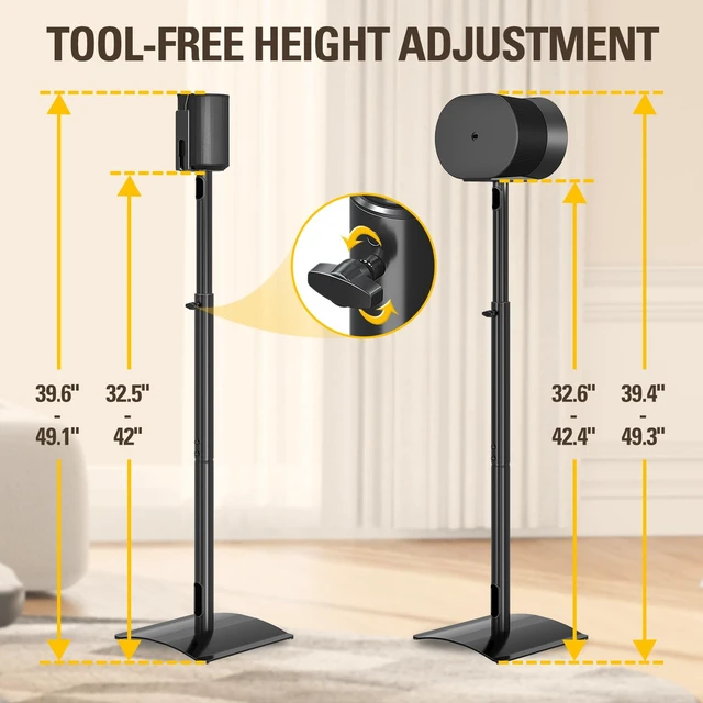 Alt view image 2 of 7 - Speaker Stands One for Sonos Era 100, One for Era 300 Height Adjustable Up to 42",Surround Sound Speaker Stand with Cable Management, 13.2 LBS Loading MD5418