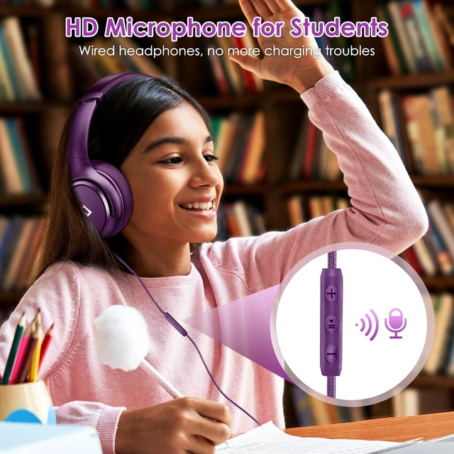 Alt view image 5 of 7 - USB C Headphones Wired Active Noise Cancelling Headphones Over Ear-Purple HiFi Stereo/Portable/Comfortable/Built-in Microphone/Typc C Wired Headphones for iPhone/iPad/Sports/School/Travel/Ideal Gifts