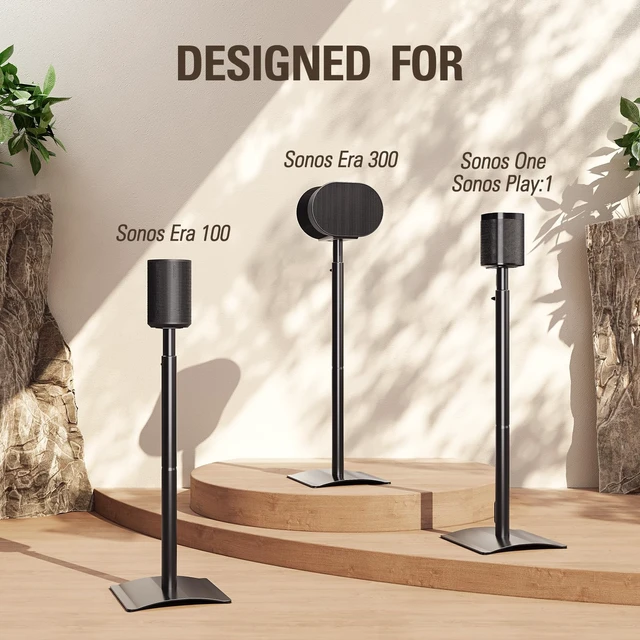 Alt view image 6 of 7 - Speaker Stands One for Sonos Era 100, One for Era 300 Height Adjustable Up to 42",Surround Sound Speaker Stand with Cable Management, 13.2 LBS Loading MD5418