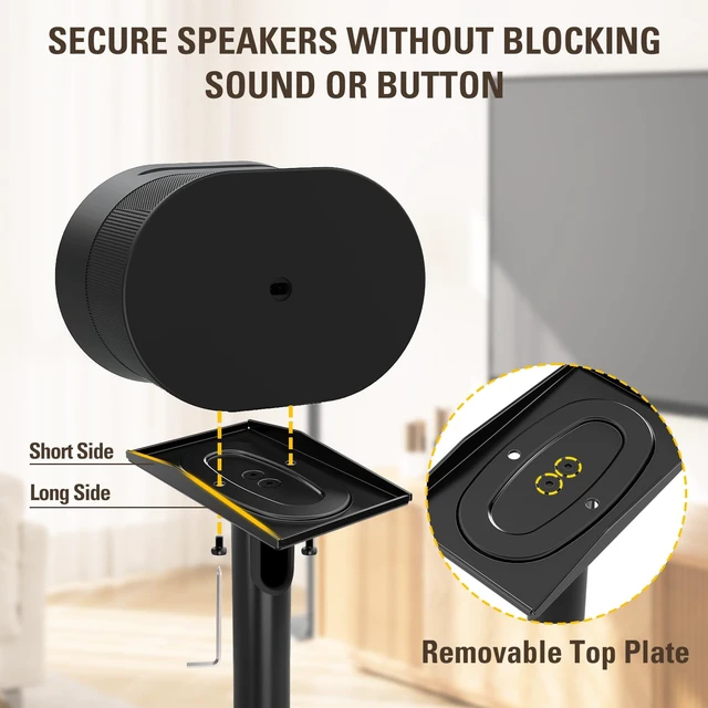 Alt view image 4 of 7 - Speaker Stands One for Sonos Era 100, One for Era 300 Height Adjustable Up to 42",Surround Sound Speaker Stand with Cable Management, 13.2 LBS Loading MD5418