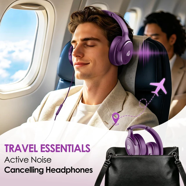 Alt view image 6 of 7 - USB C Headphones Wired Active Noise Cancelling Headphones Over Ear-Purple HiFi Stereo/Portable/Comfortable/Built-in Microphone/Typc C Wired Headphones for iPhone/iPad/Sports/School/Travel/Ideal Gifts