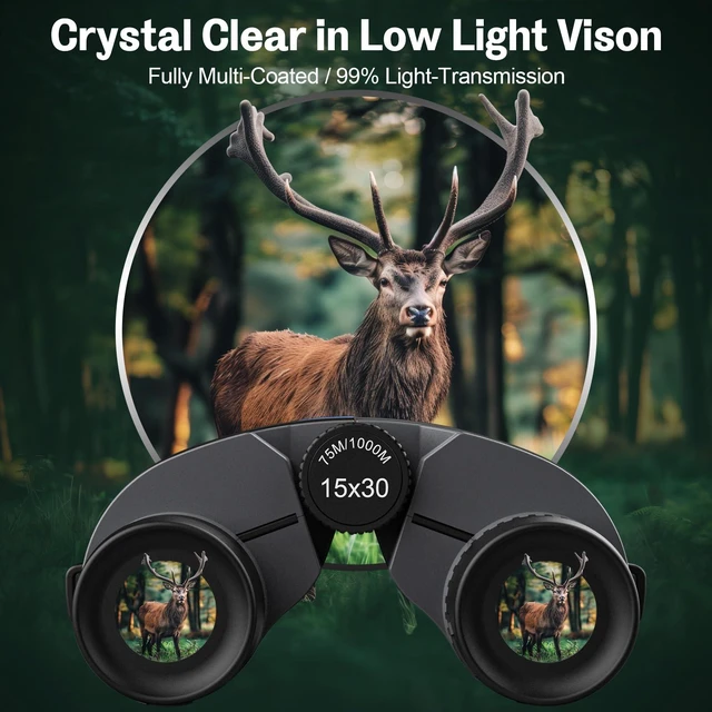 Alt view image 5 of 7 - 15x30 Binoculars for Adults Kids Easy Focus for Bird Watching Black Compact, Small, High Powered, BAK4 Prism, FMC, Large eyepiece, Low Light Vision, Travel, Cruise, Concert, Hunting