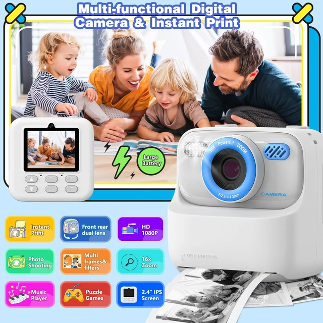 Alt view image 2 of 7 - Kid Camera Instant Print Photo, Birthday Gifts for Girls and Boys, Kids Digital Camera Toys, 1080P HD Video, 3 4 5 6 7 8 9 10 11 12 Year Old Boy Gifts/Girl Gifts