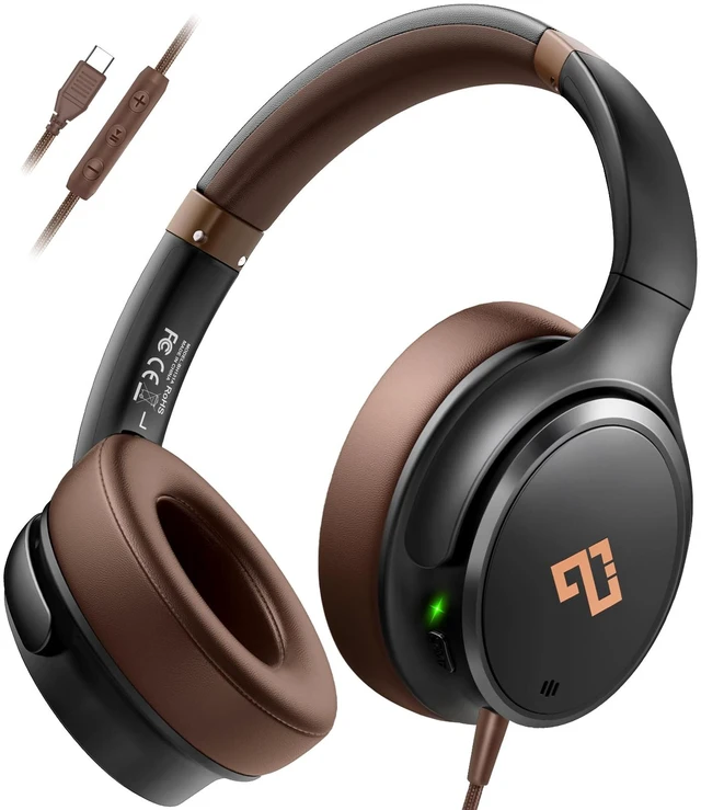 Main image of USB C Headphones Active Noise Cancelling Headphone Wired Over Ear HiFi Stereo/Portable/Comfortable/Built Mic/Brown Headset for iPhone/iPad/Sports/School/Travel/Adults/Teens-ideal Gifts