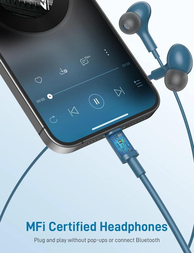 Alt view image 2 of 7 - for Apple MFi-Certified Soft Headphones for Lightning Wired Earbuds HiFi Stereo Magnetic Corded Earphones with Microphone, 3 Ear Buds Tips for Gym, Commuting for iPhone 14 Plus 13 12 11 Pro Max
