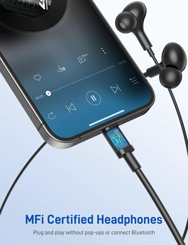 Alt view image 2 of 7 - for Apple MFi-Certified Soft Headphones for Lightning Wired Earbuds HiFi Stereo Magnetic Corded Earphones with Microphone, 3 Ear Buds Tips for Gym, Commuting for iPhone 14 Plus 13 12 11 Pro Max