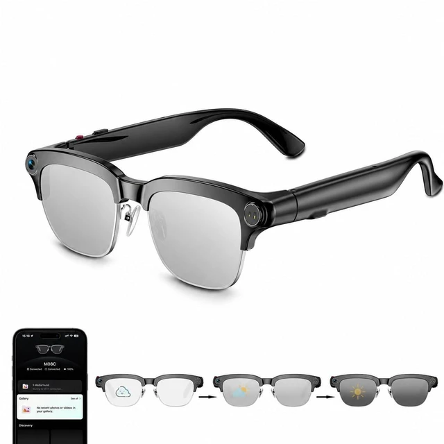 Main image of AI Smart Glasses with camera, 8MP HD Camera Glasses,Bluetooth Music & Calls Continuous AI Chat, 1080P EIS Video, Object Recognition, Real-Time Translation, Photochromic Lenses, Travel & Daily Use