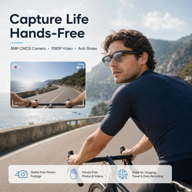 Alt view image 2 of 7 - AI Smart Glasses with camera, 8MP HD Camera Glasses,Bluetooth Music & Calls Continuous AI Chat, 1080P EIS Video, Object Recognition, Real-Time Translation, Photochromic Lenses, Travel & Daily Use