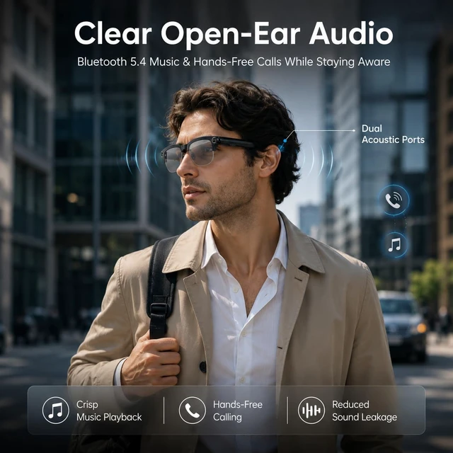 Alt view image 3 of 7 - AI Smart Glasses with camera, 8MP HD Camera Glasses,Bluetooth Music & Calls Continuous AI Chat, 1080P EIS Video, Object Recognition, Real-Time Translation, Photochromic Lenses, Travel & Daily Use