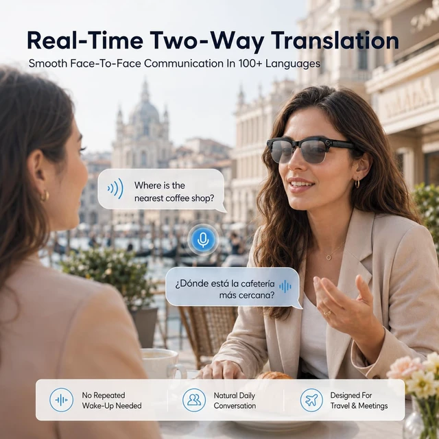 Alt view image 6 of 7 - AI Smart Glasses with camera, 8MP HD Camera Glasses,Bluetooth Music & Calls Continuous AI Chat, 1080P EIS Video, Object Recognition, Real-Time Translation, Photochromic Lenses, Travel & Daily Use