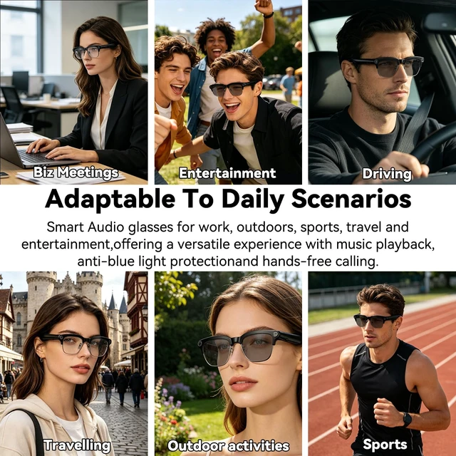 Alt view image 7 of 7 - AI Smart Glasses with camera, 8MP HD Camera Glasses,Bluetooth Music & Calls Continuous AI Chat, 1080P EIS Video, Object Recognition, Real-Time Translation, Photochromic Lenses, Travel & Daily Use