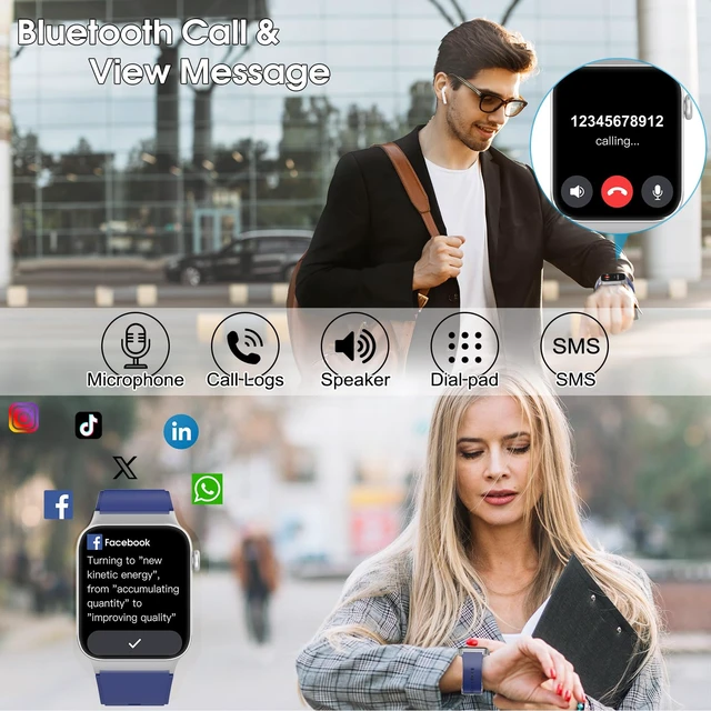 Alt view image 3 of 7 - Smart Watch for Men Women Bluetooth Call, 1.85" HD Screen Smartwatch with Heart Rate/Sleep Monitor, 110+ Sport Modes Activity Trackers IP68 Waterproof, Fitness Watch for Android, Indigo