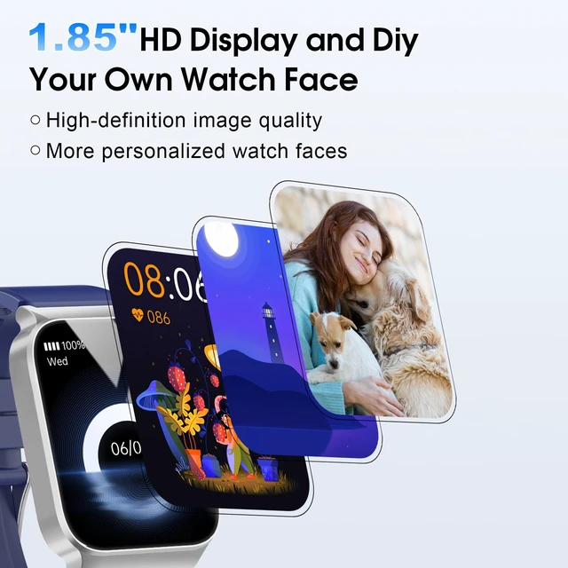 Alt view image 2 of 7 - Smart Watch for Men Women Bluetooth Call, 1.85" HD Screen Smartwatch with Heart Rate/Sleep Monitor, 110+ Sport Modes Activity Trackers IP68 Waterproof, Fitness Watch for Android, Indigo