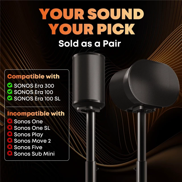 Alt view image 2 of 7 - Speaker Stands for Sonos Era 100, 100 SL & Era 300 - Hidden Cable, Set of 2 Easy to Assemble, Sturdiness, 29.139'' Height Adjustable, Two Base Mounting Design, Max holds 11lbs(per one), Black