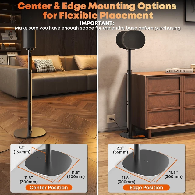 Alt view image 3 of 7 - Speaker Stands for Sonos Era 100, 100 SL & Era 300 - Hidden Cable, Set of 2 Easy to Assemble, Sturdiness, 29.139'' Height Adjustable, Two Base Mounting Design, Max holds 11lbs(per one), Black